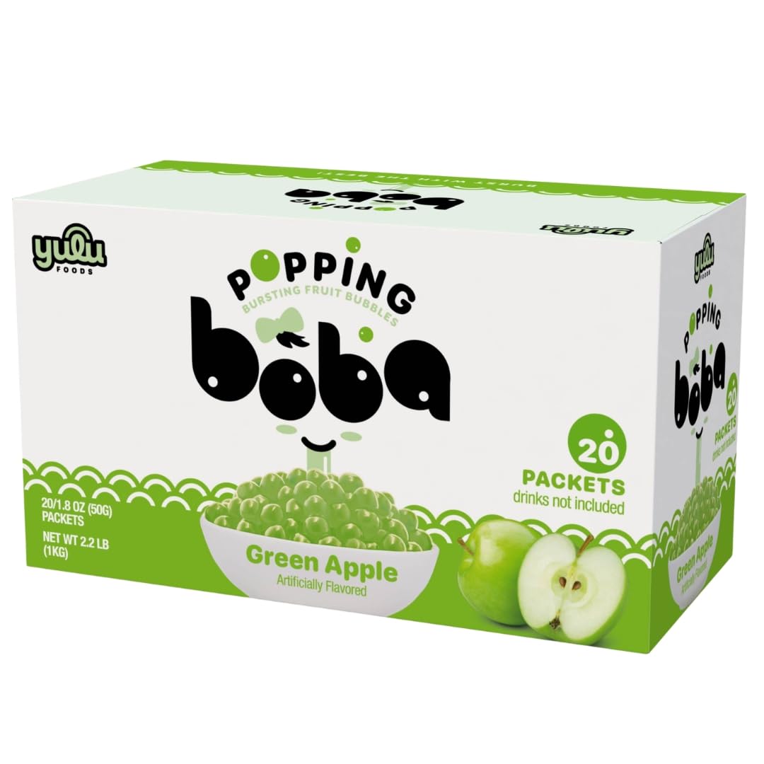 YULU FOODS front packaging showing green apple popping boba and convenience
