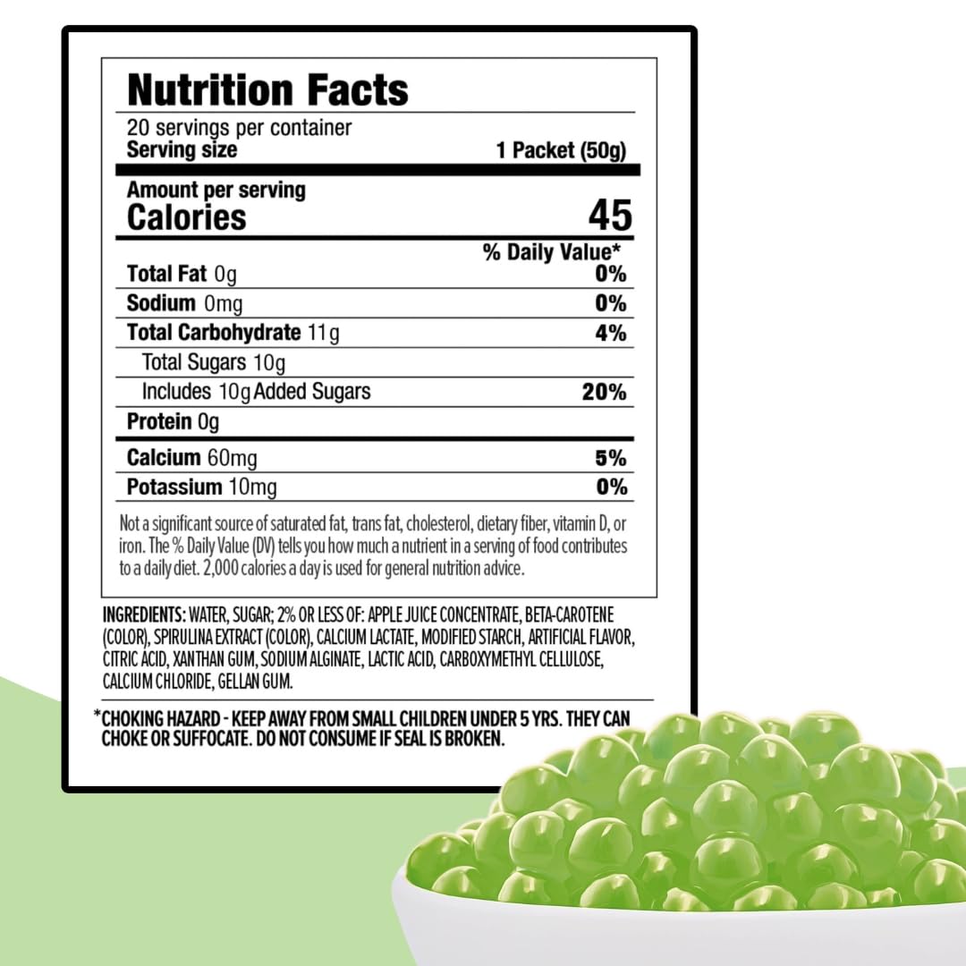 YULU FOODS boba beside teaspoon demonstrating size and easy portioning