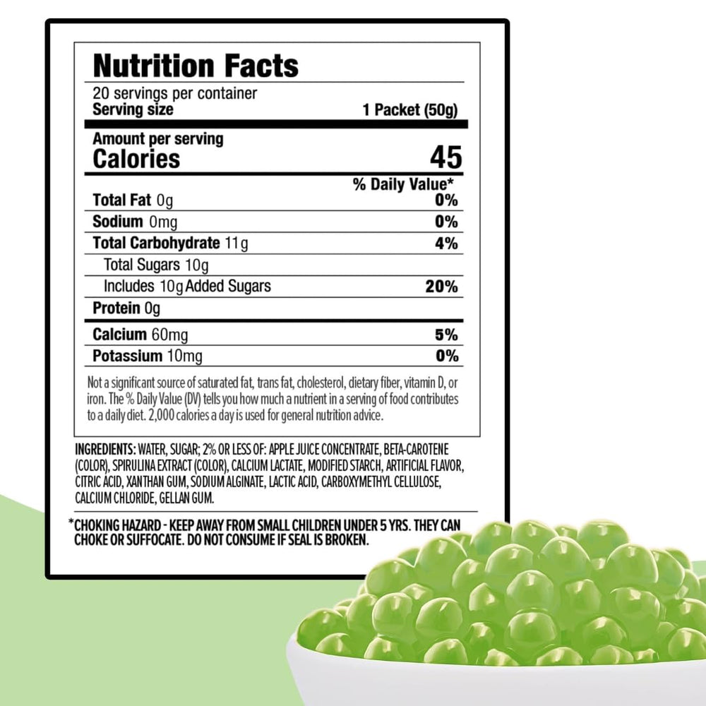 YULU FOODS boba beside teaspoon demonstrating size and easy portioning