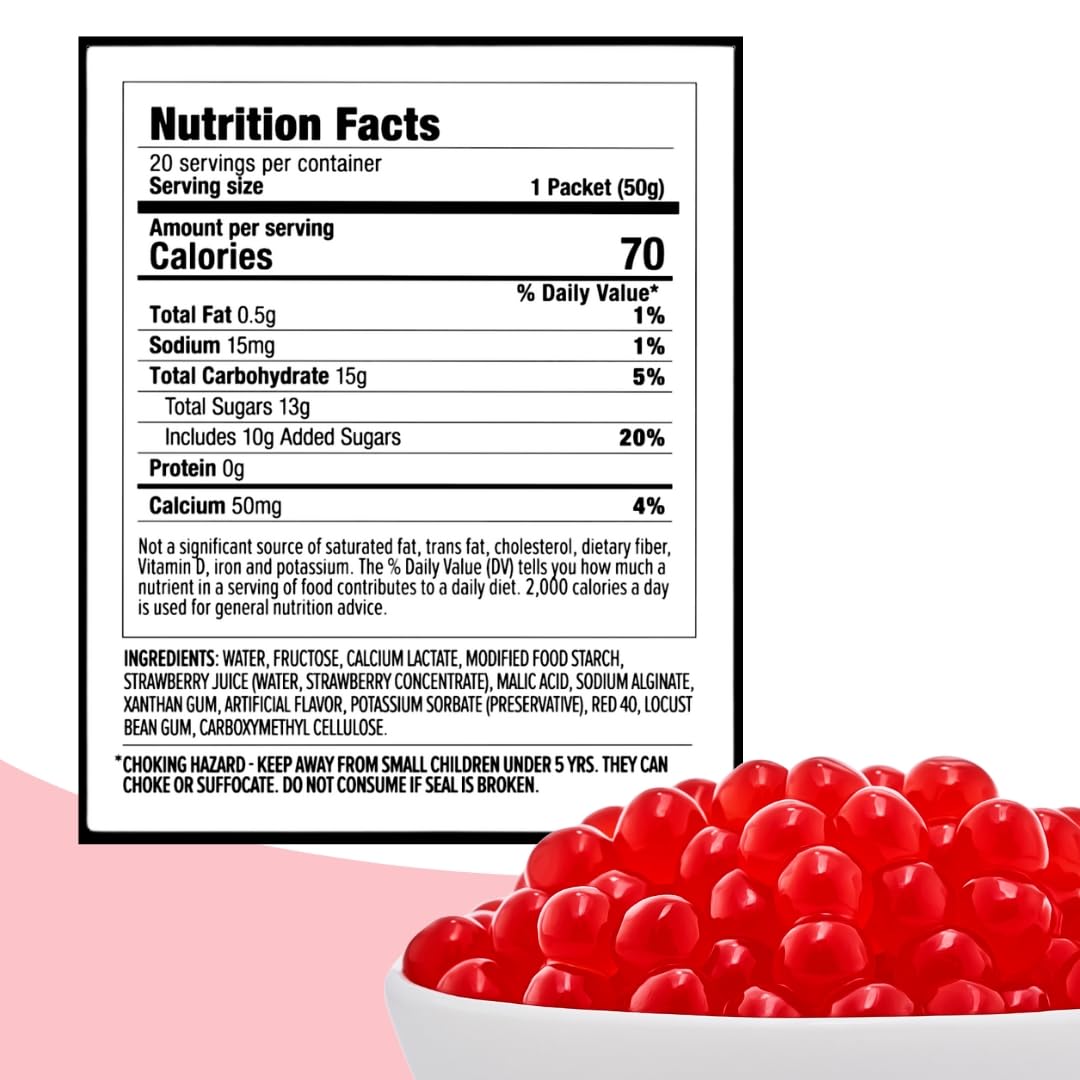 YULU FOODS single-serve container open revealing ready-to-eat strawberry boba pearls