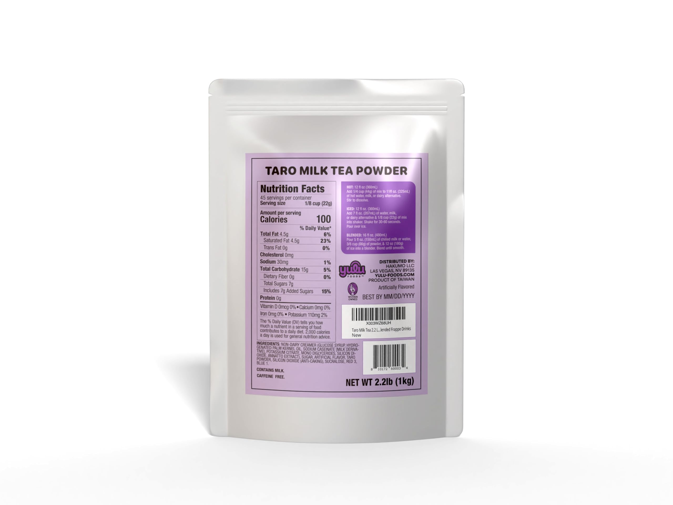 YULU FOODS front packaging showing bag for consistent taro flavor benefits