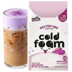 YULU FOODS front packet showing salted ube sticks and branding benefit: easy single-serve foam