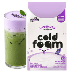 YULU FOODS front packaging showing lavender cold foam sticks and benefits