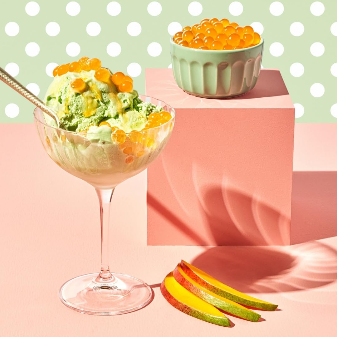 YULU FOODS close-up of mango boba pearls highlighting juicy center and texture benefit