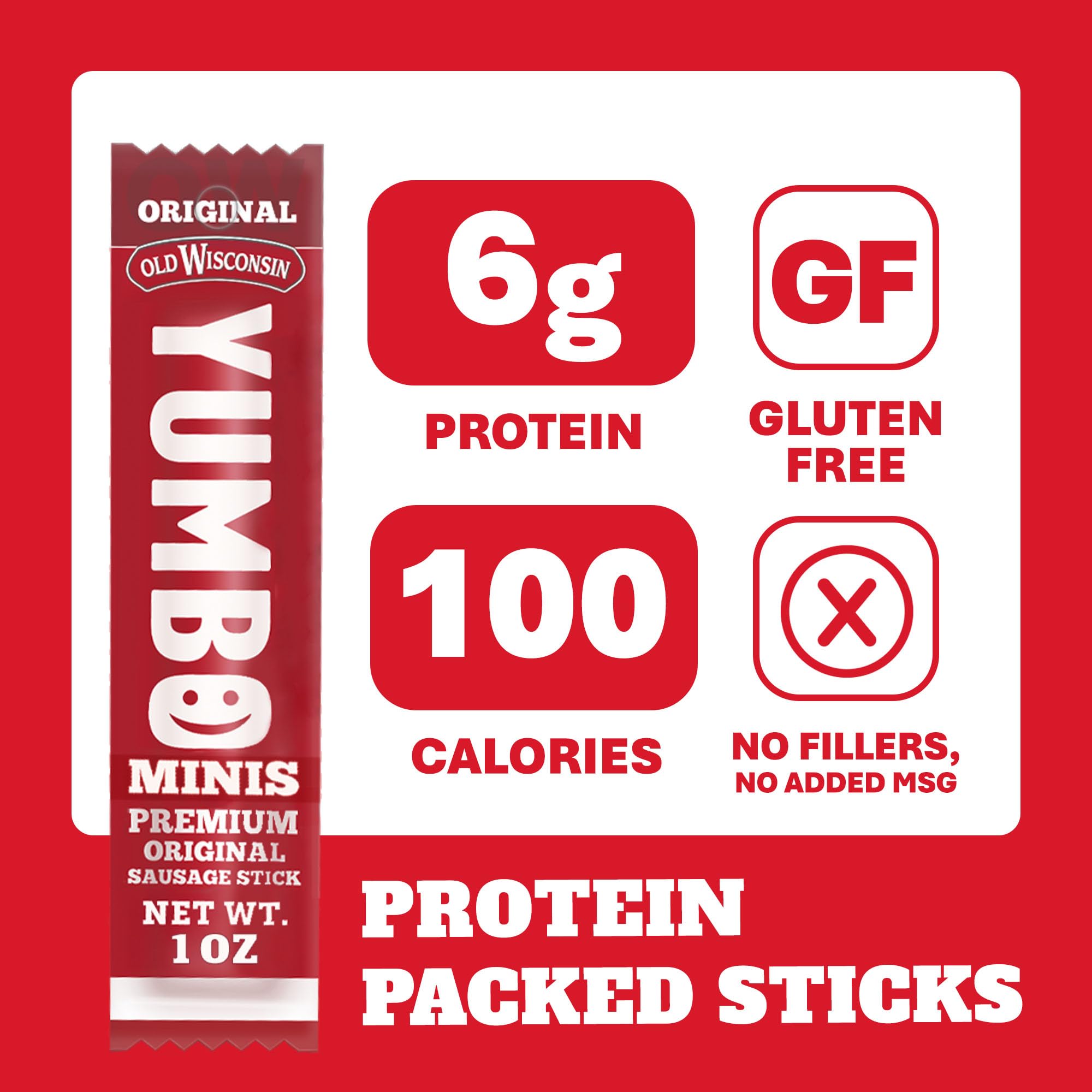 YUMBO individually wrapped sausage stick illustrating single-serve freshness and portability