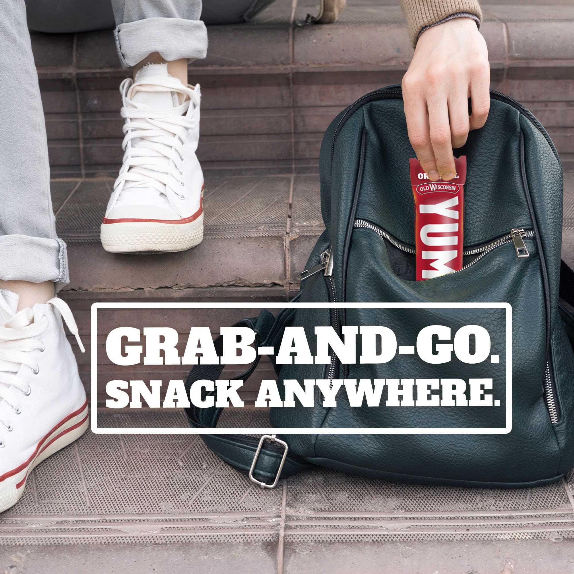 YUMBO sticks inside a backpack illustrating travel-ready convenience and storage benefit