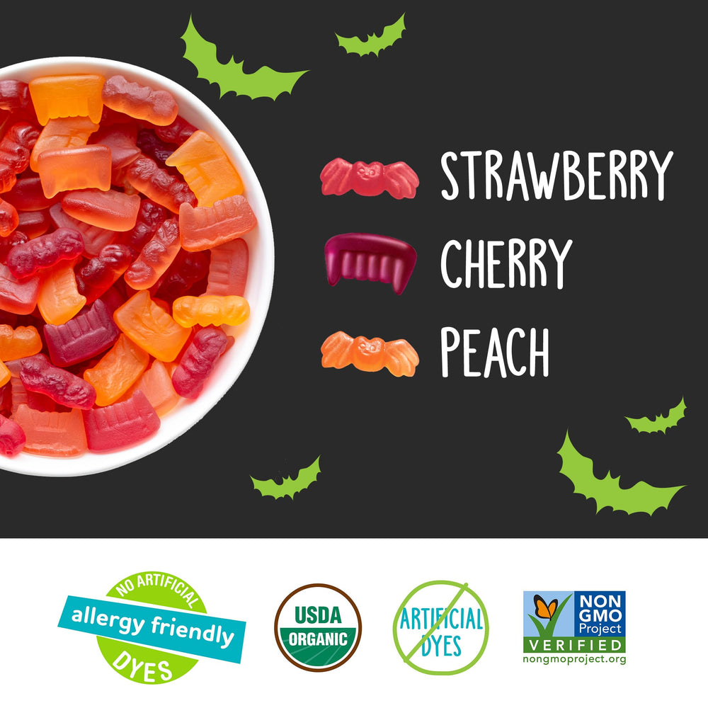 YumEarth close-up of gummy texture and fruit shapes for visual appeal