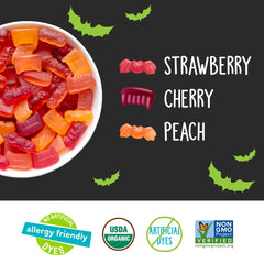 YumEarth close-up of gummy texture and fruit shapes for visual appeal