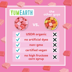 YumEarth Fruity Reds flavor assortment laid out to show colors