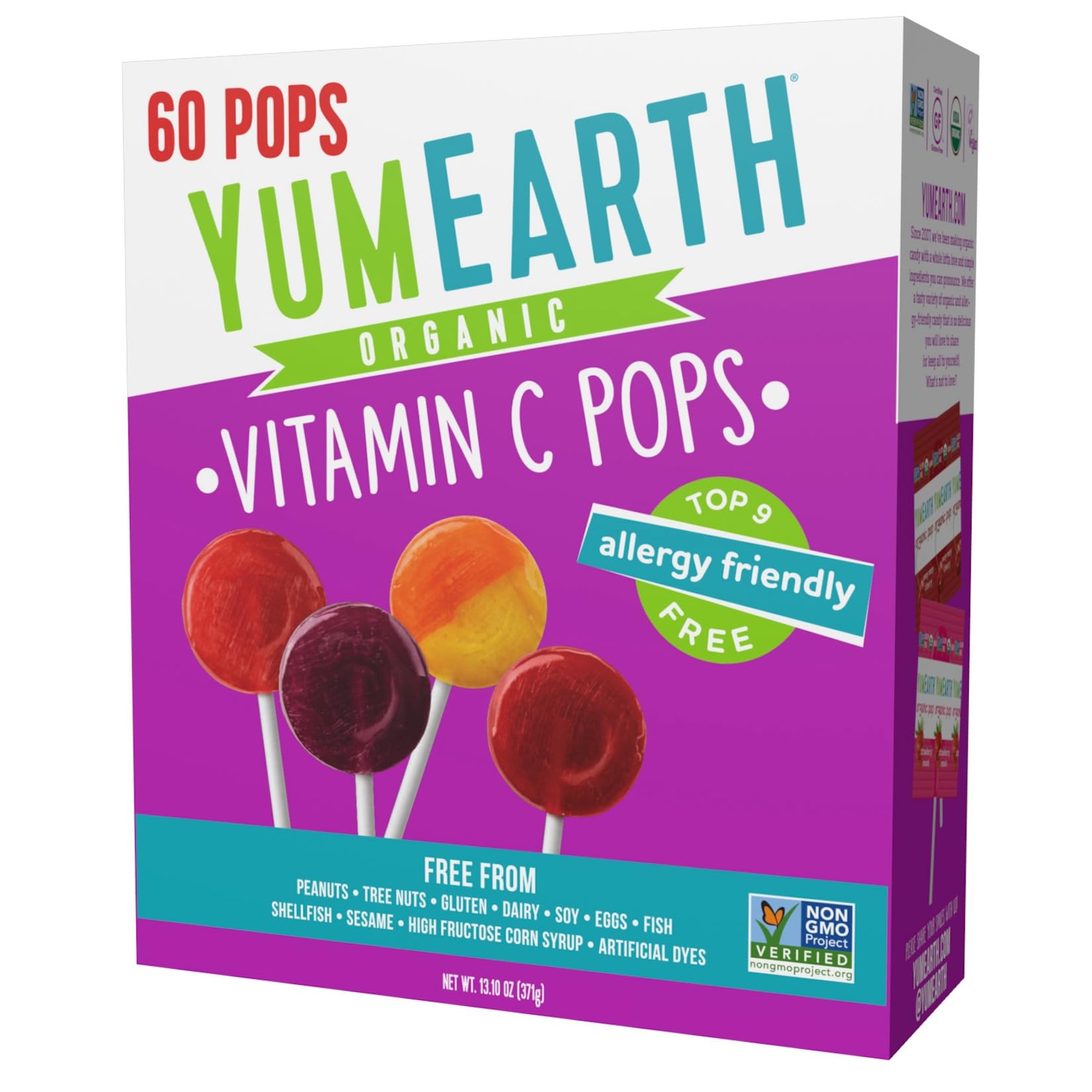 YumEarth front box packaging showing 60-count and organic label benefit