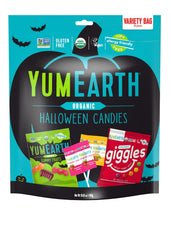 YumEarth front of bag Halloween 50ct showing assortment and branding benefit