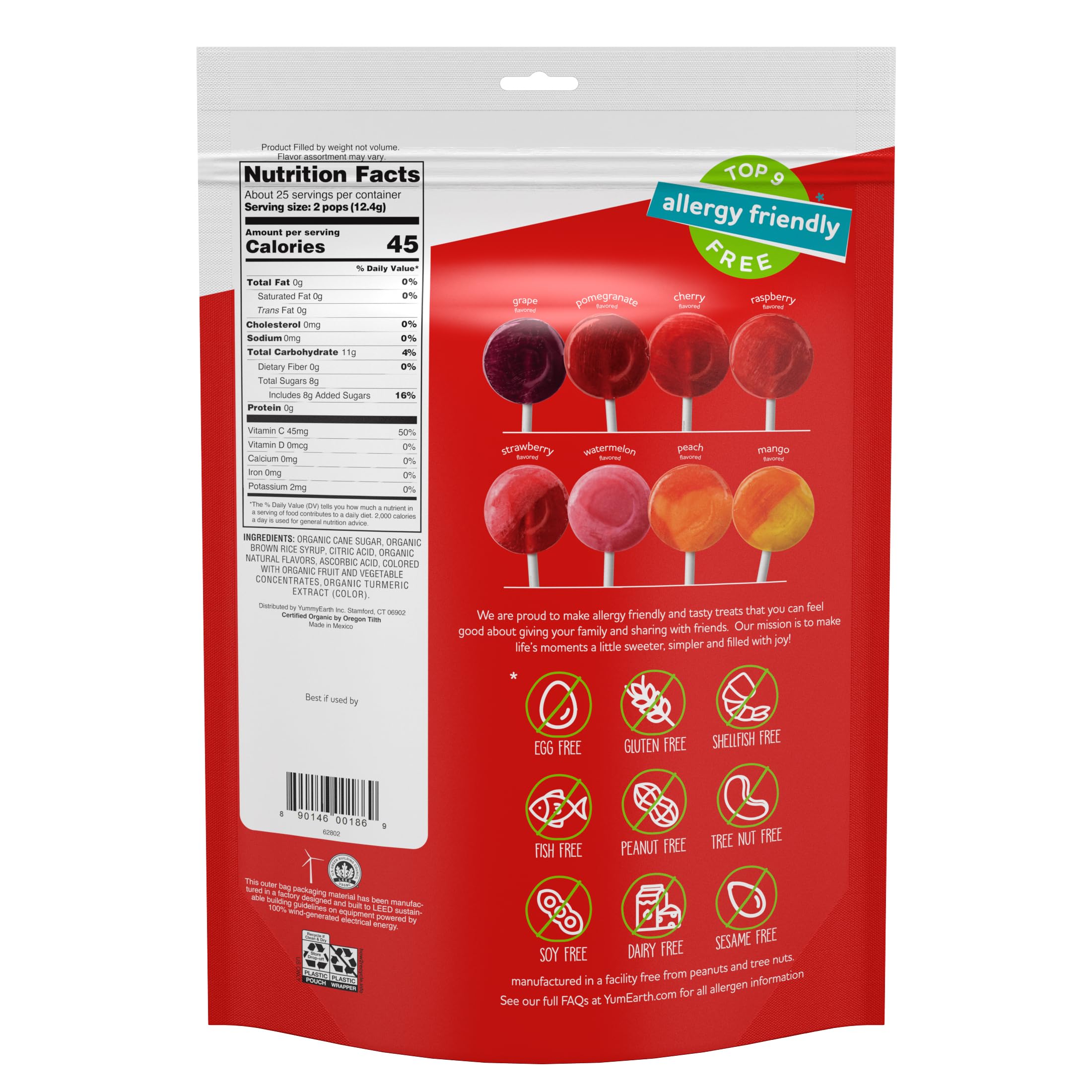 YumEarth certification labels close-up showing organic and Non-GMO assurances