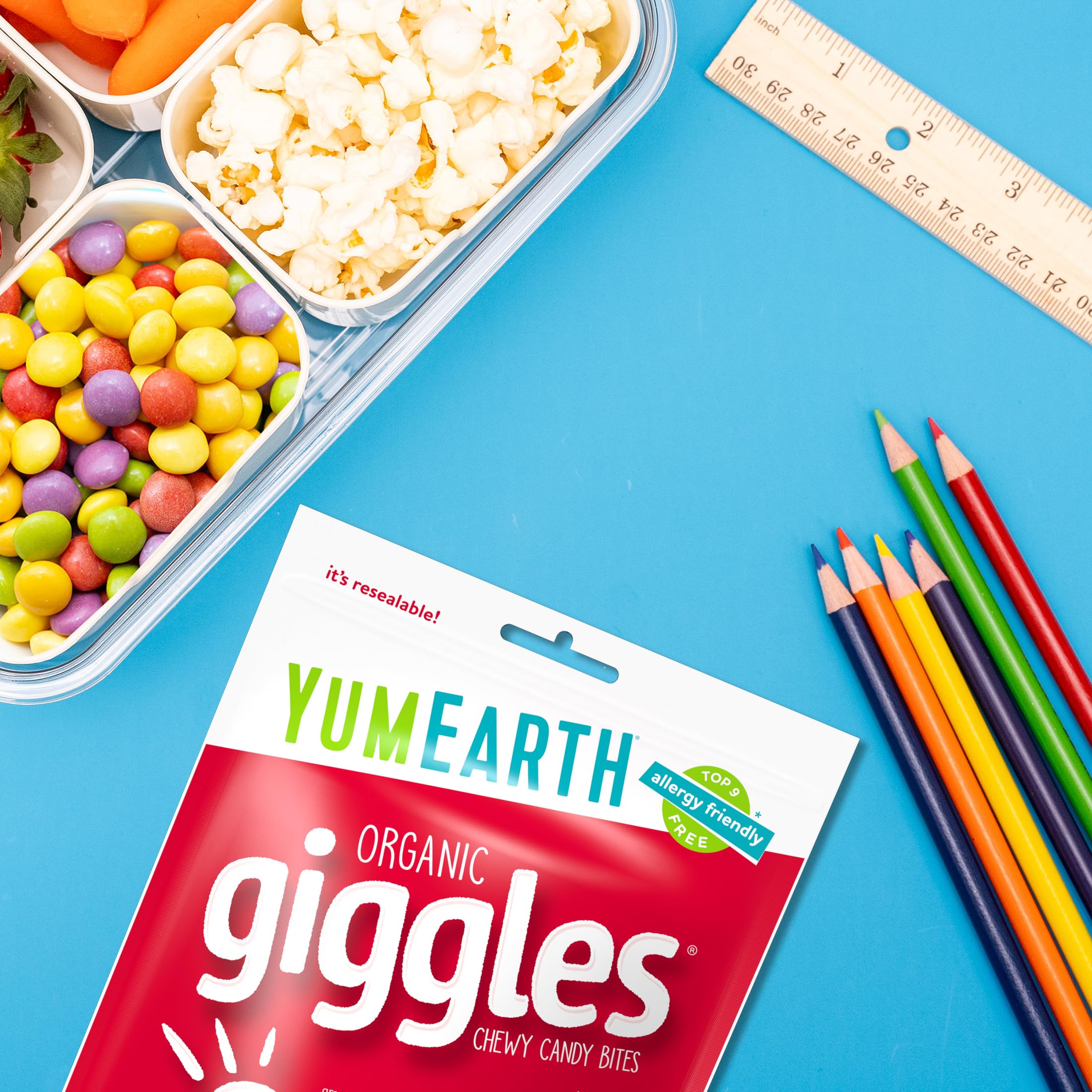 YumEarth nutrition and ingredient label close-up highlighting allergen-free benefit