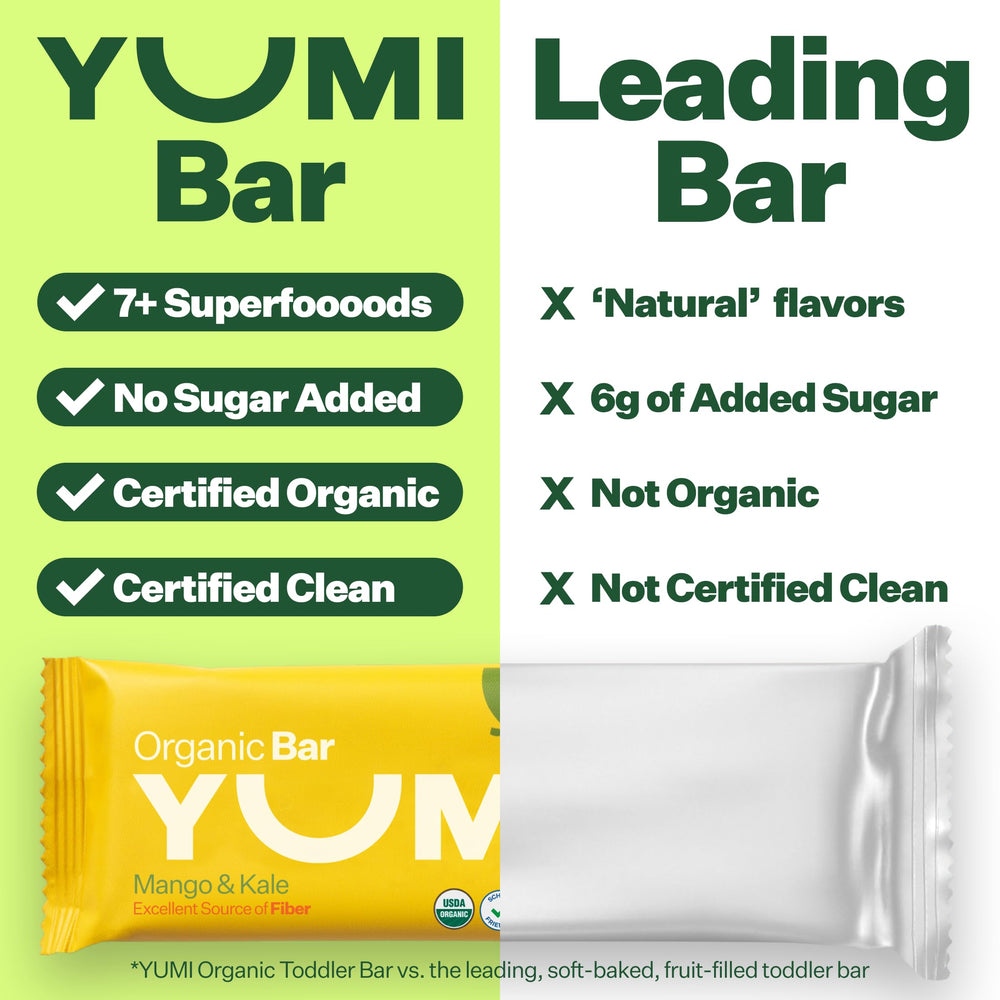 Stack of YUMI individually wrapped bars emphasizing portability and freshness