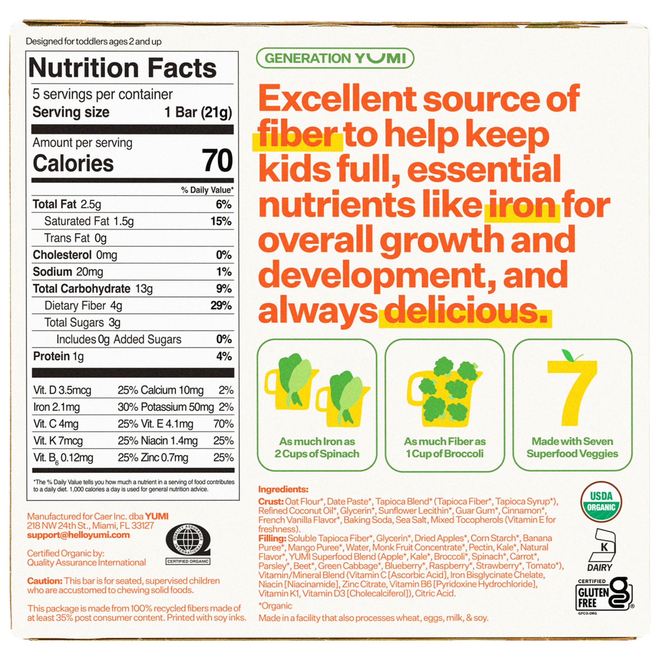 YUMI single unwrapped bar revealing texture, convenient grab-and-go snack