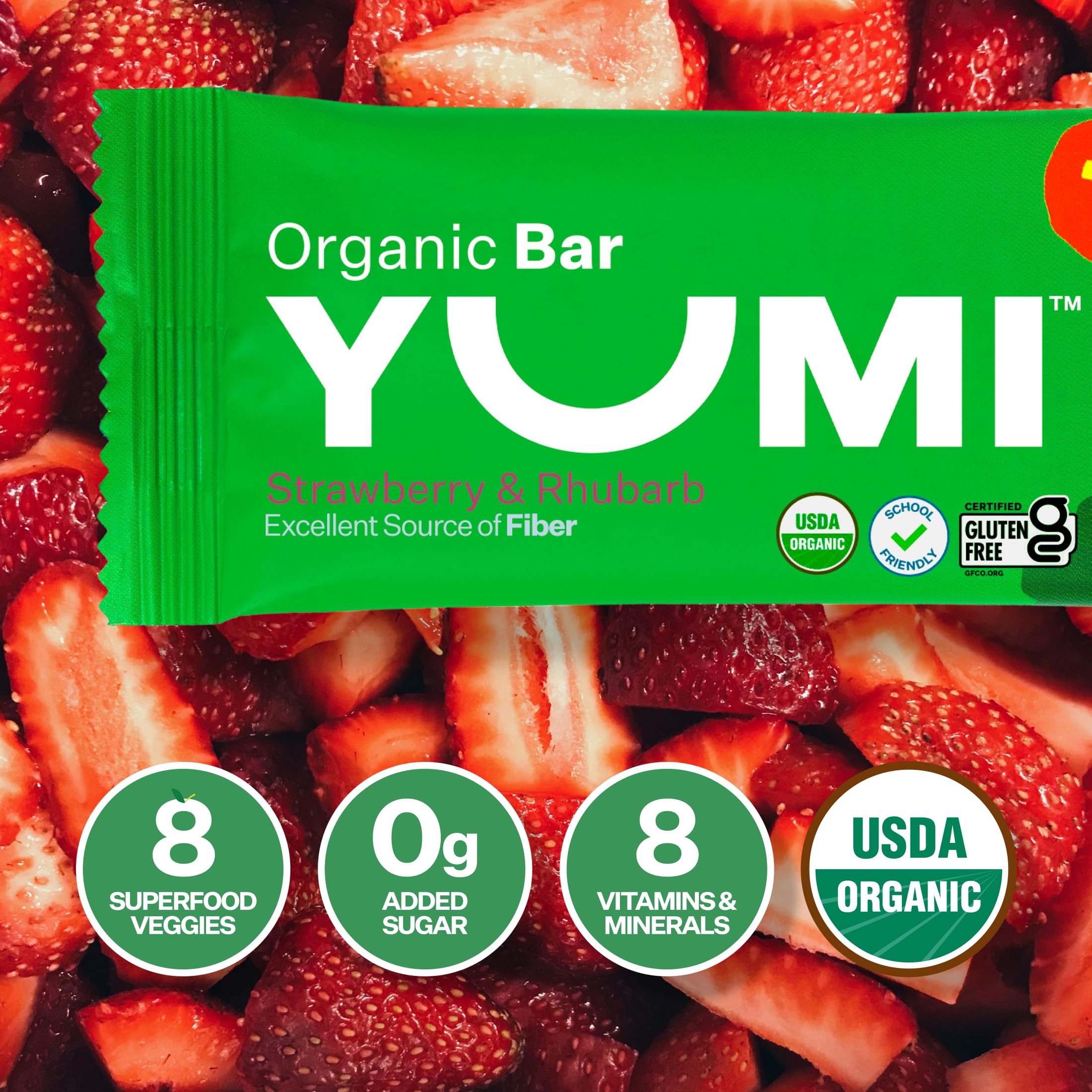 YUMI close-up of ingredients highlighting organic fruits and vegetables for nutrients