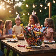 Yummy Chew mixed candies spread on table showing variety for sharing