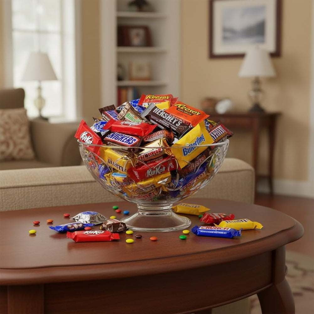 Yummy Chew variety spread on table displaying many different chocolate options