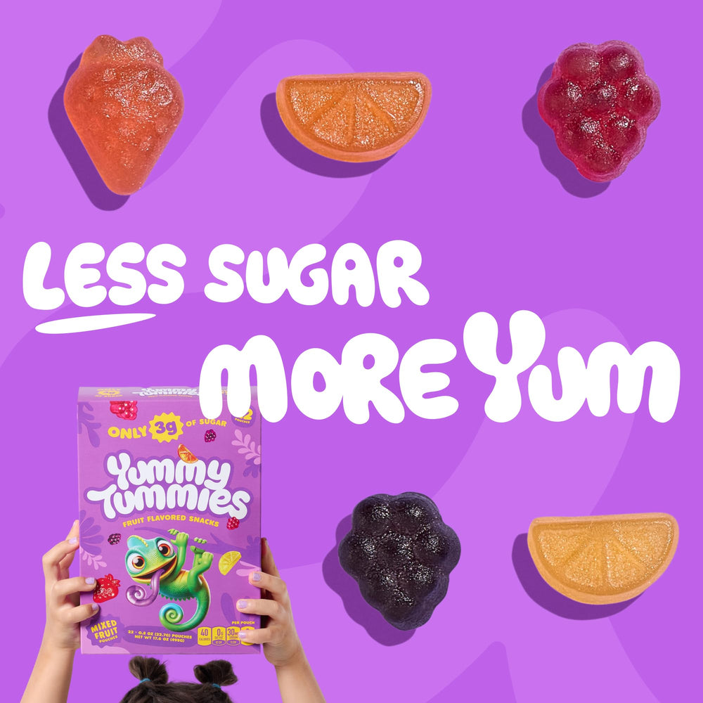 Yummy Tummies assorted flavors displayed to show variety and real fruit taste