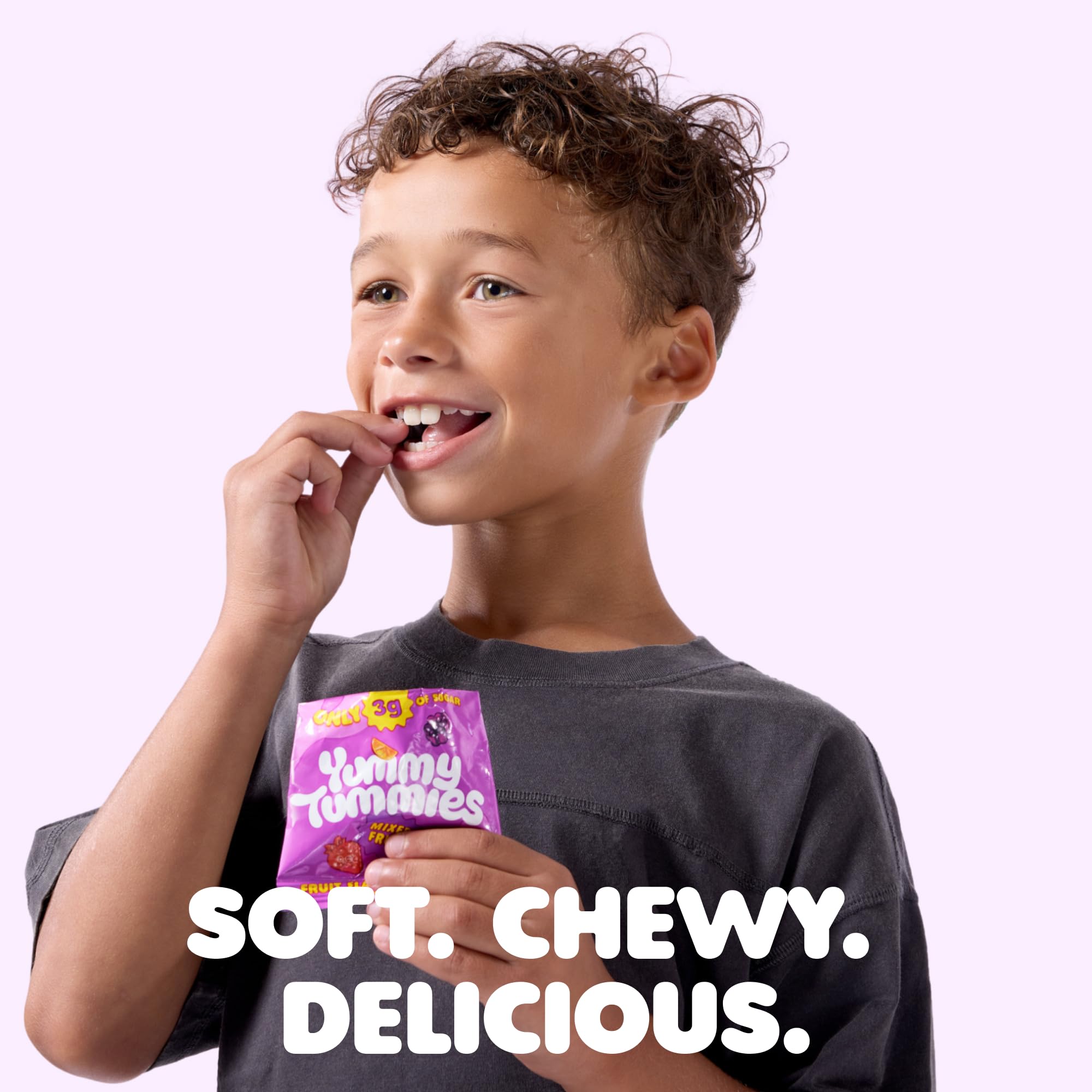 Yummy Tummies gummy texture detail showing soft chewability and kid-friendly feel