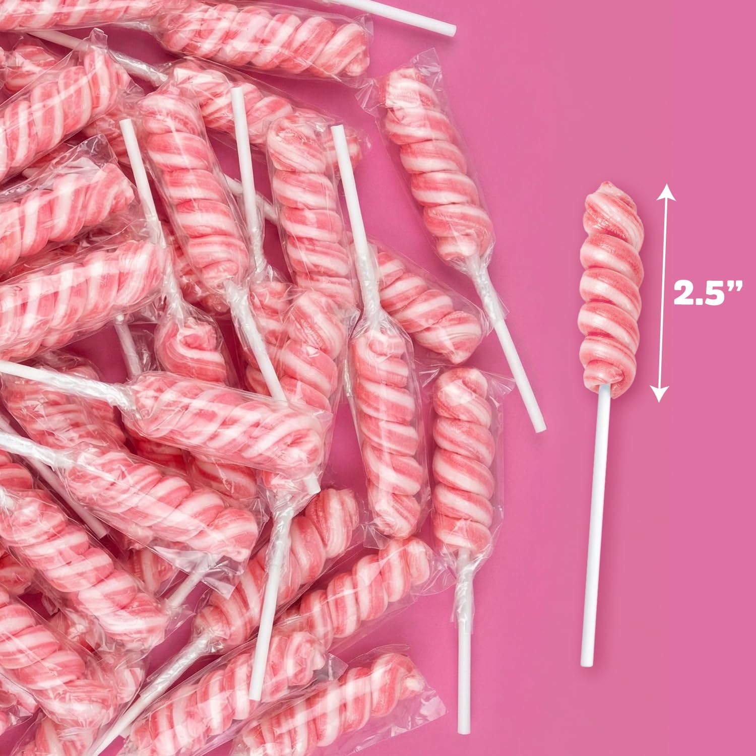Close-up of Yumzo twisty spiral texture highlighting bright pink and white swirls