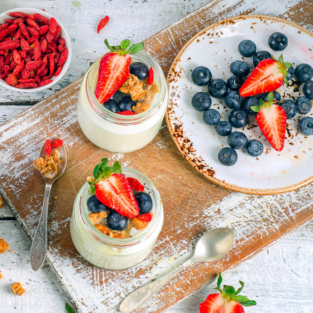 Yupik goji berries sprinkled on muffins, adding color and chewy fruit flavor