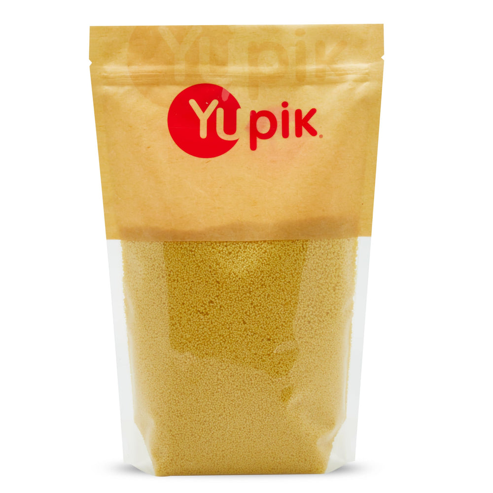 Yupik front packaging showing bag and colorful couscous, inspires versatile meal ideas