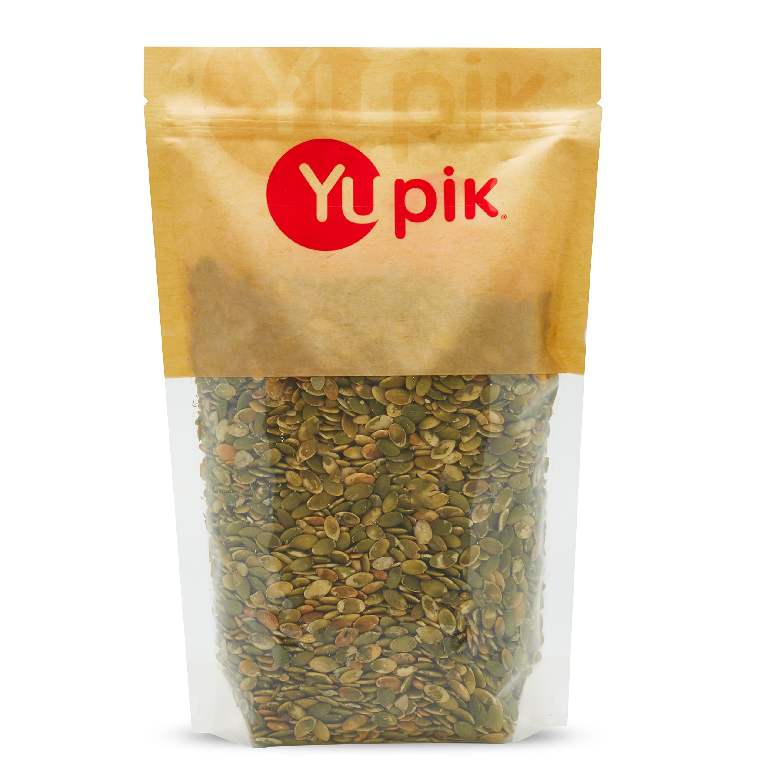 Yupik front packaging showing dry roasted shelled pumpkin seeds and benefits