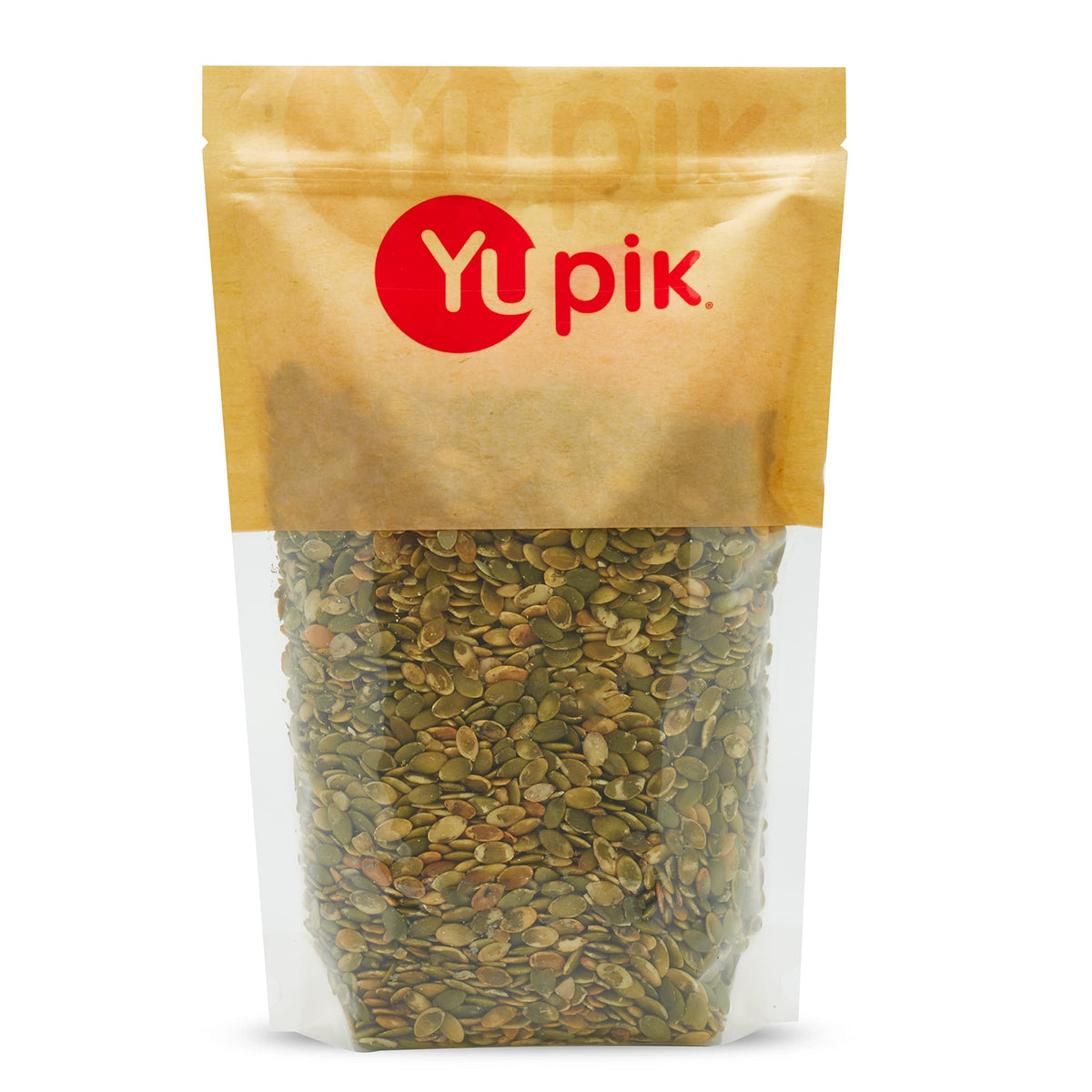 Yupik front packaging showing dry roasted shelled pumpkin seeds and benefits