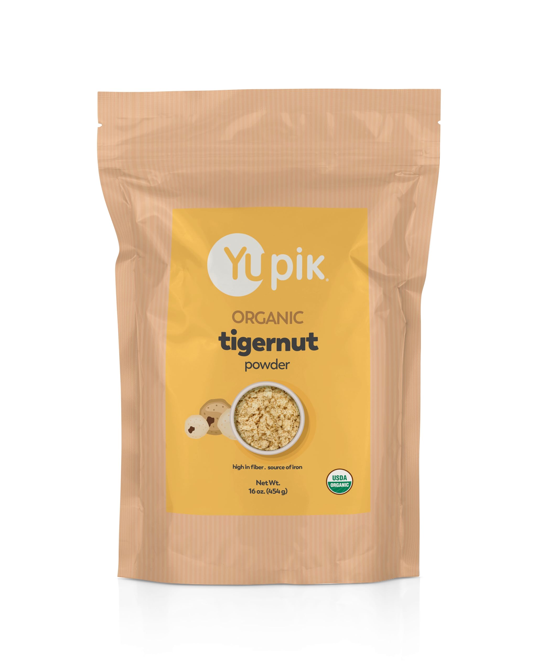 Yupik front packaging of organic tigernut flour showing label and benefits