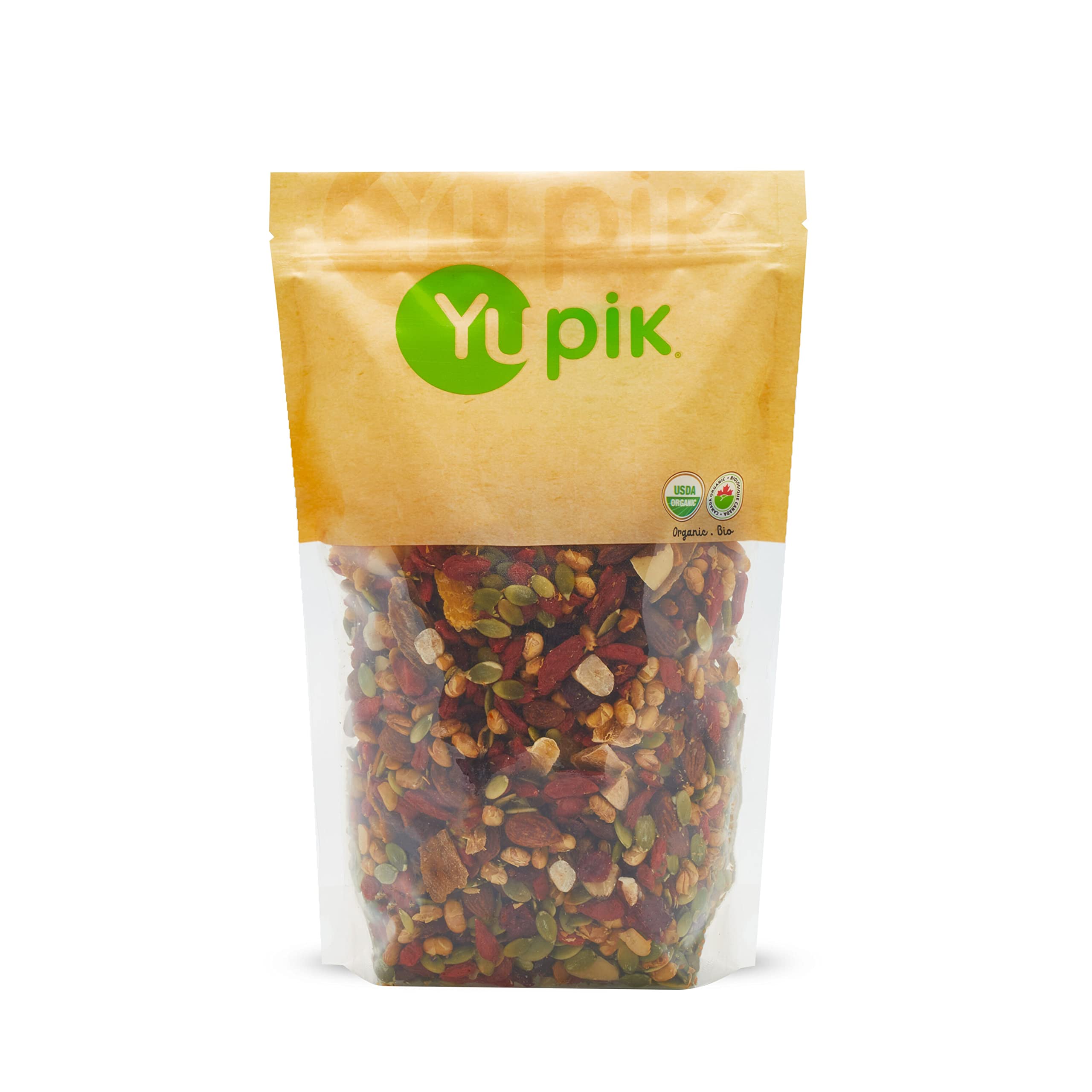 Yupik front packaging showing mix ingredients and organic label for convenient snacking
