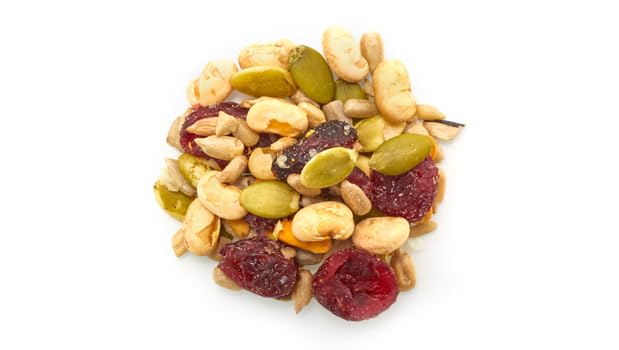 Yupik close-up of pumpkin seeds, sunflower seeds, soy nuts and cranberries highlighting texture