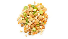 Yupik close-up of mixed green red brown lentils and peas texture for cooking inspiration