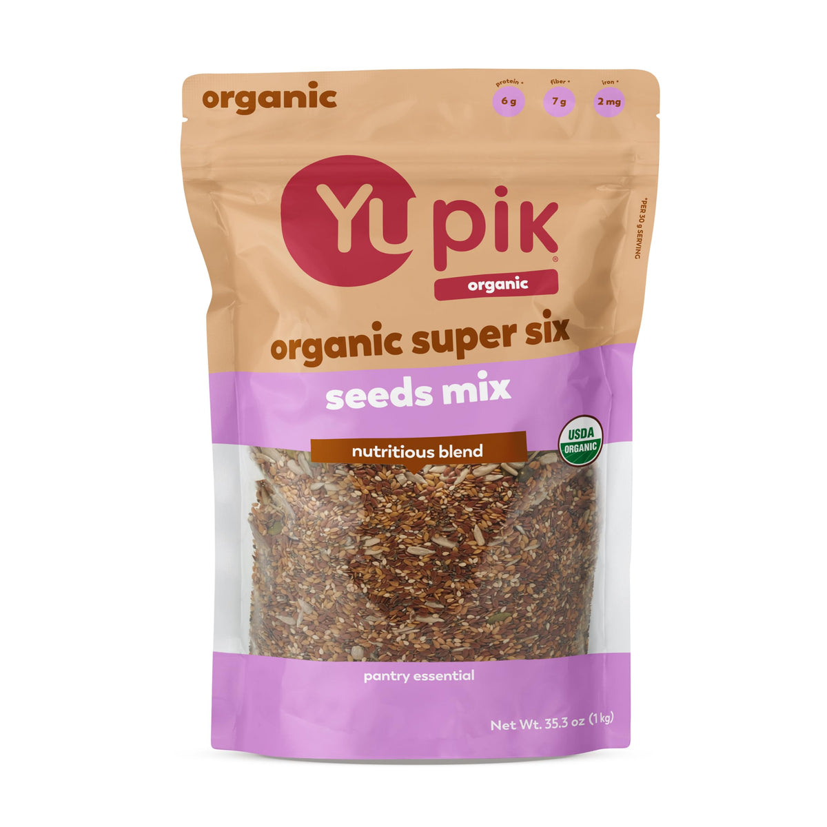 Yupik front packaging showing organic seed blend and benefits