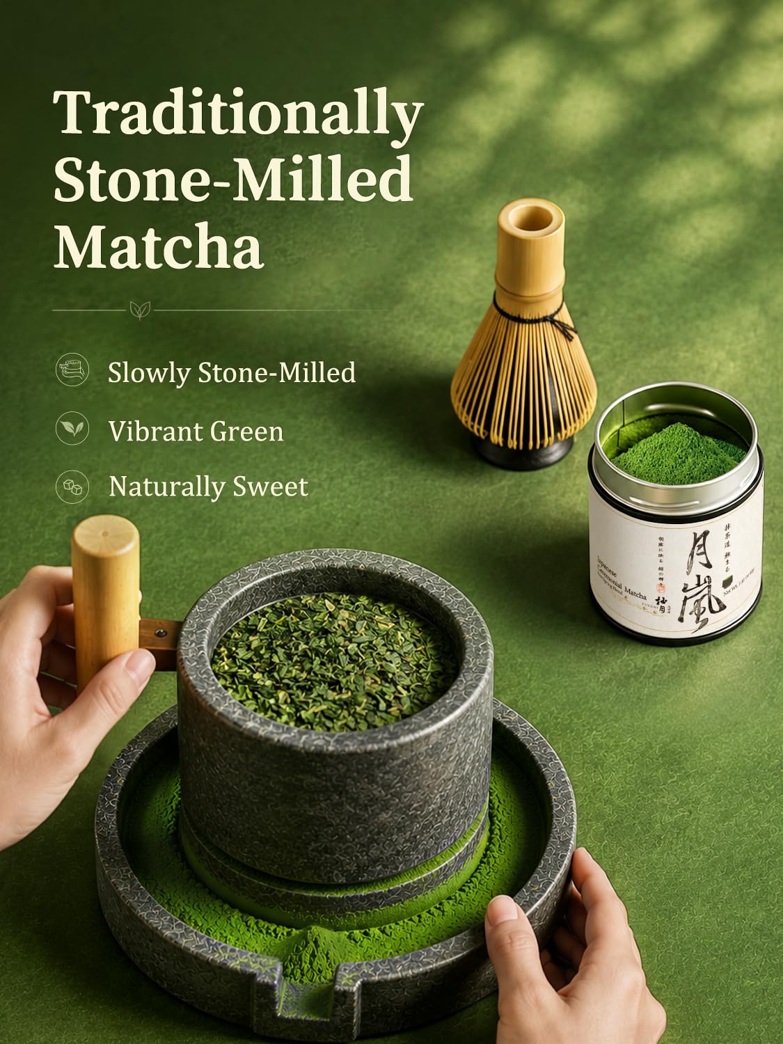 YUZUKI matcha smoothie in bottle showing bright color and easy blending