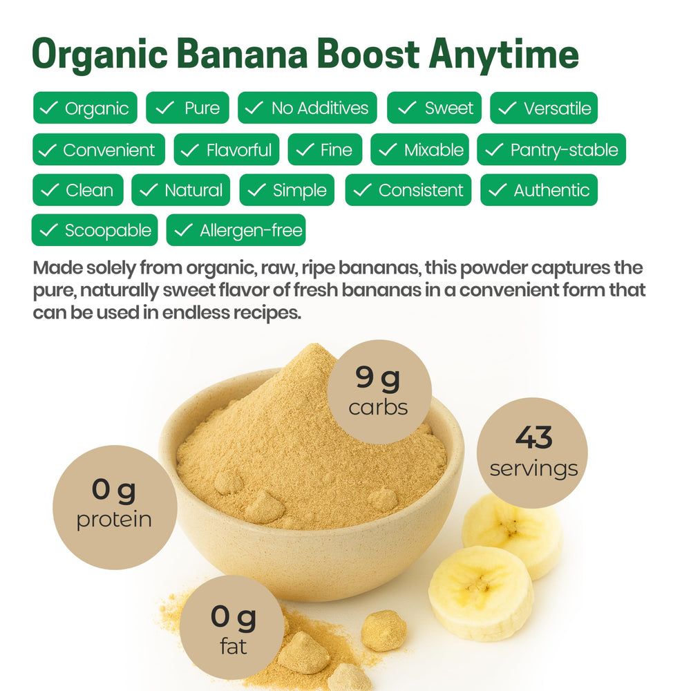 Z Natural Foods smoothie with powder blended for creamy banana flavor and nutrition