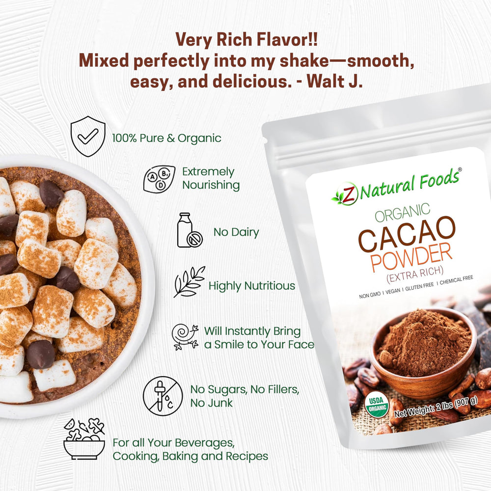 Z Natural Foods cacao with baking ingredients illustrating recipe versatility