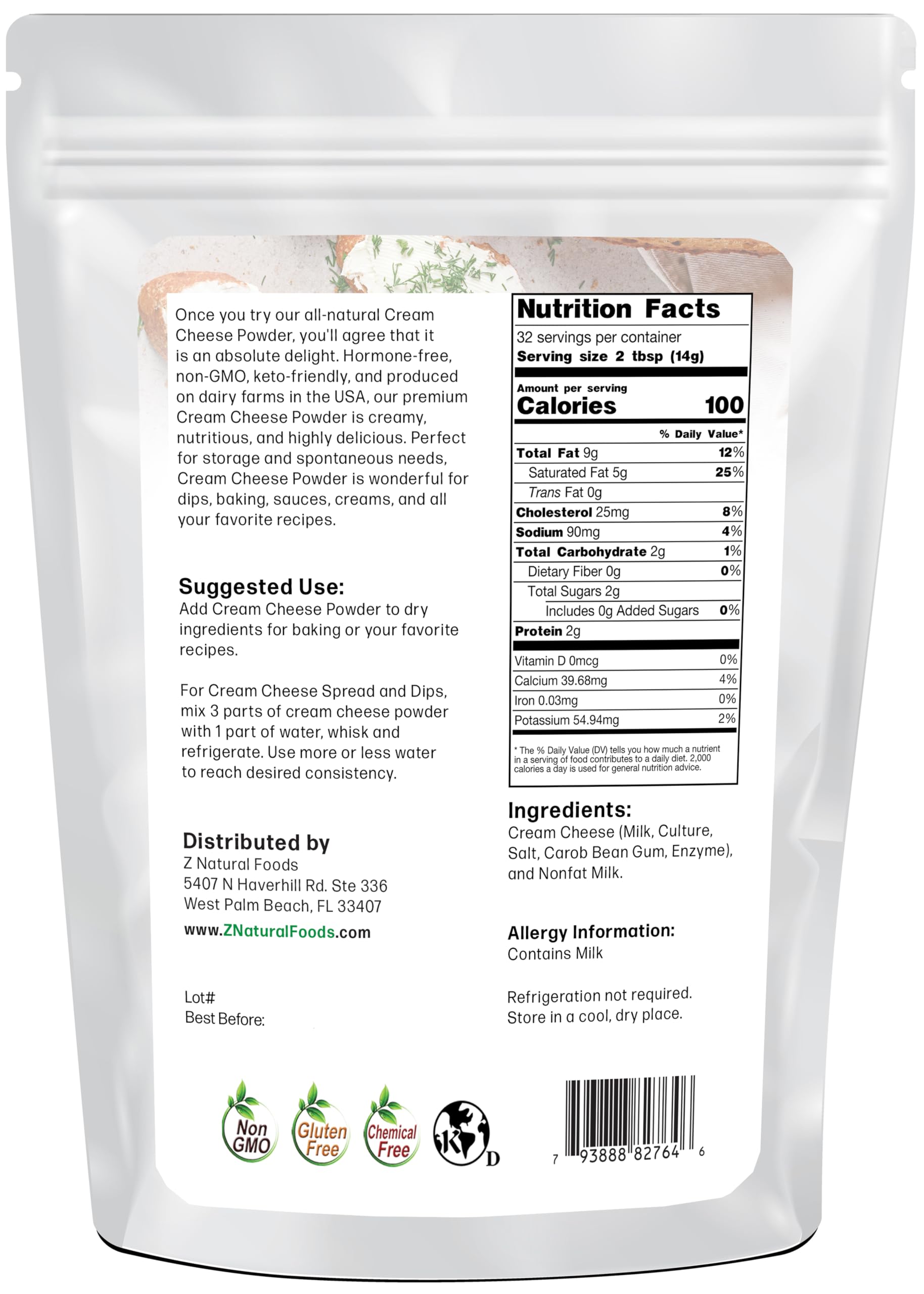 Z Natural Foods open resealable pouch demonstrating freshness retention