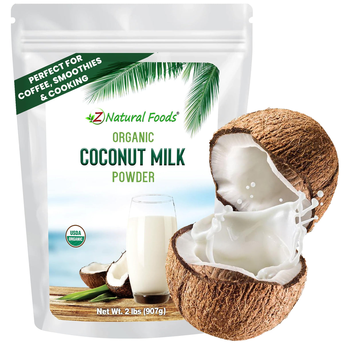 Z Natural Foods front packaging showing organic coconut milk powder benefits