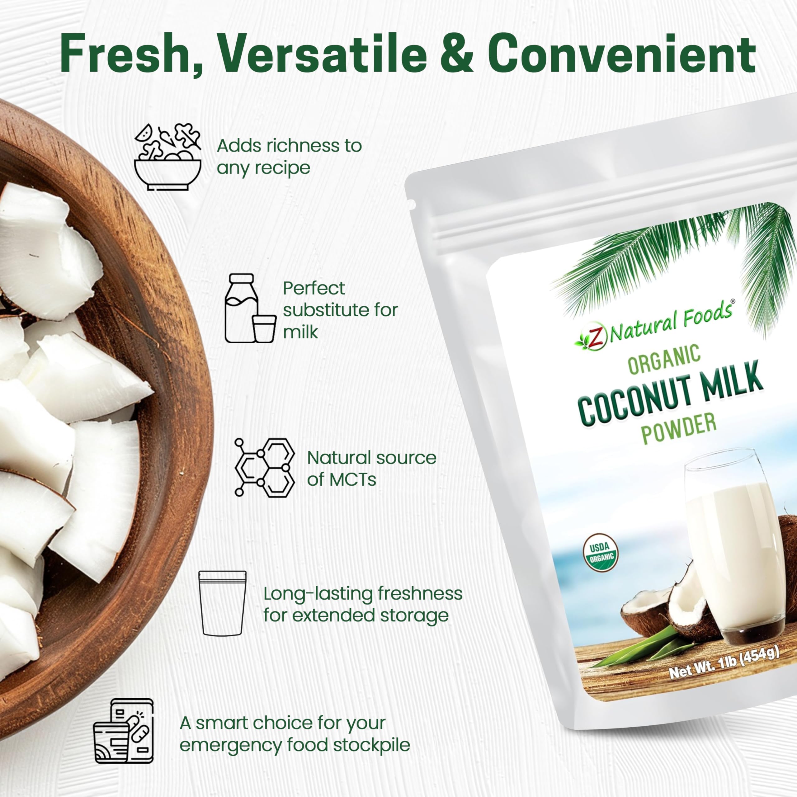 Z Natural Foods mixed cup of coconut milk showing creamy result and easy rehydration benefit