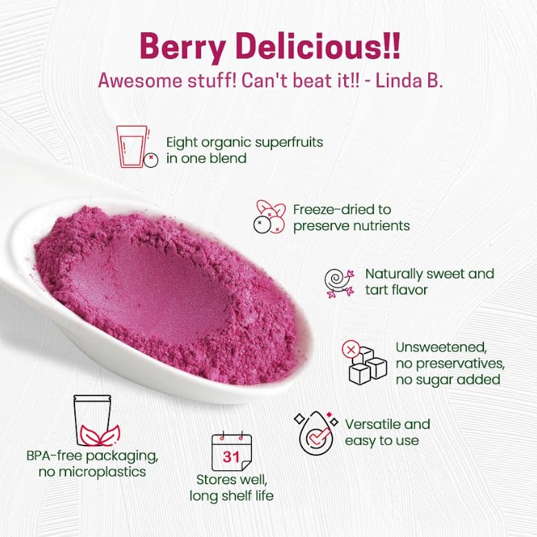 Z Natural Foods blended smoothie showing vivid color and convenient use for breakfasts