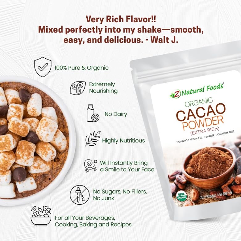 Z Natural Foods cacao powder in bowl with spoon ready to mix for recipes
