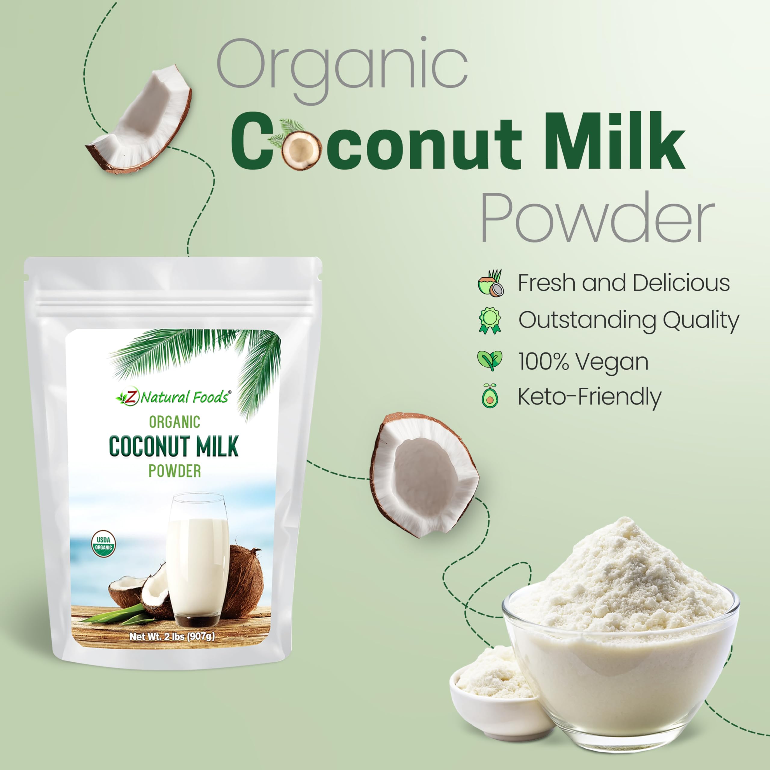 Z Natural Foods scoop of powder demonstrating easy portioning and convenience