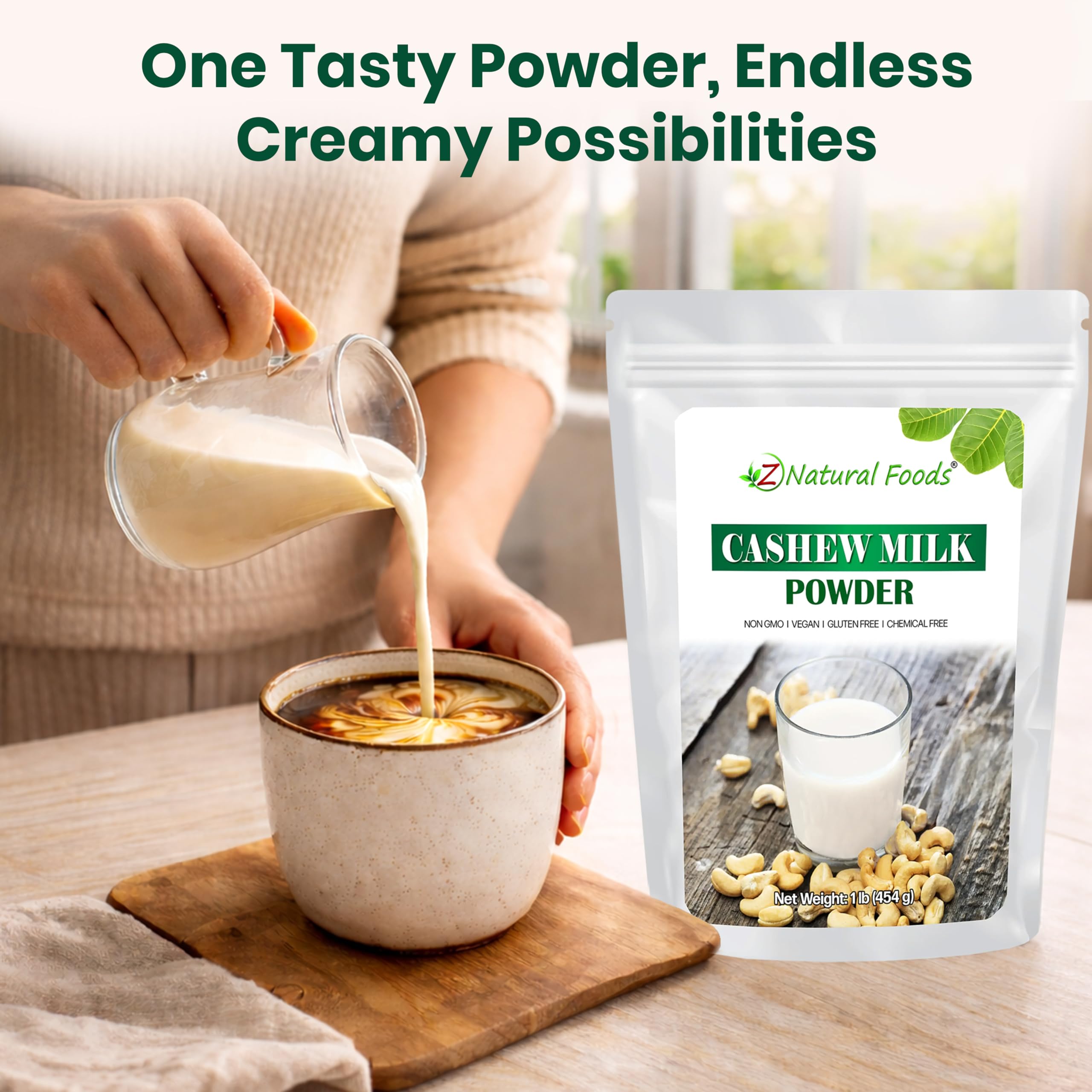 Z Natural Foods one-pound package next to common items showing compact pantry size