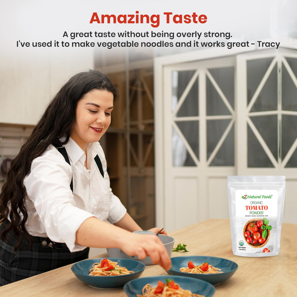 Z Natural Foods tomato powder in a kitchen setting illustrating convenience for cooking benefit
