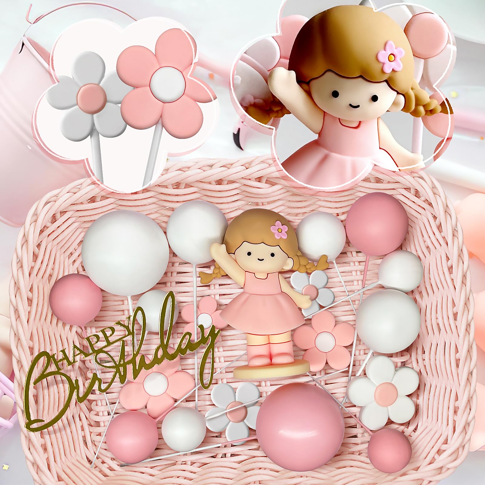 Zafena pink and white foam pearls arrangement providing soft texture and delicate accents