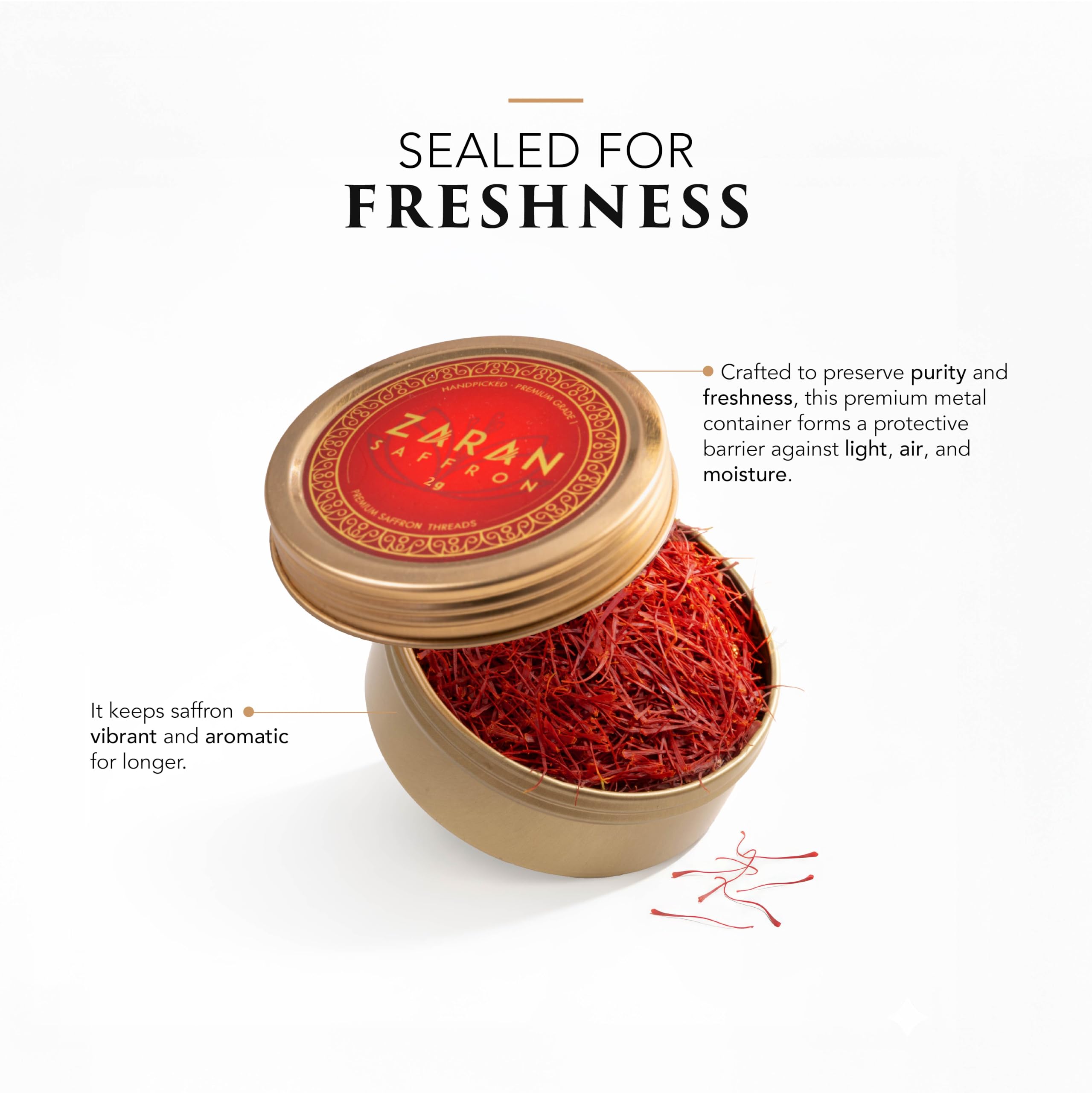 Zaran Saffron jar label and ISO seal proving tested quality