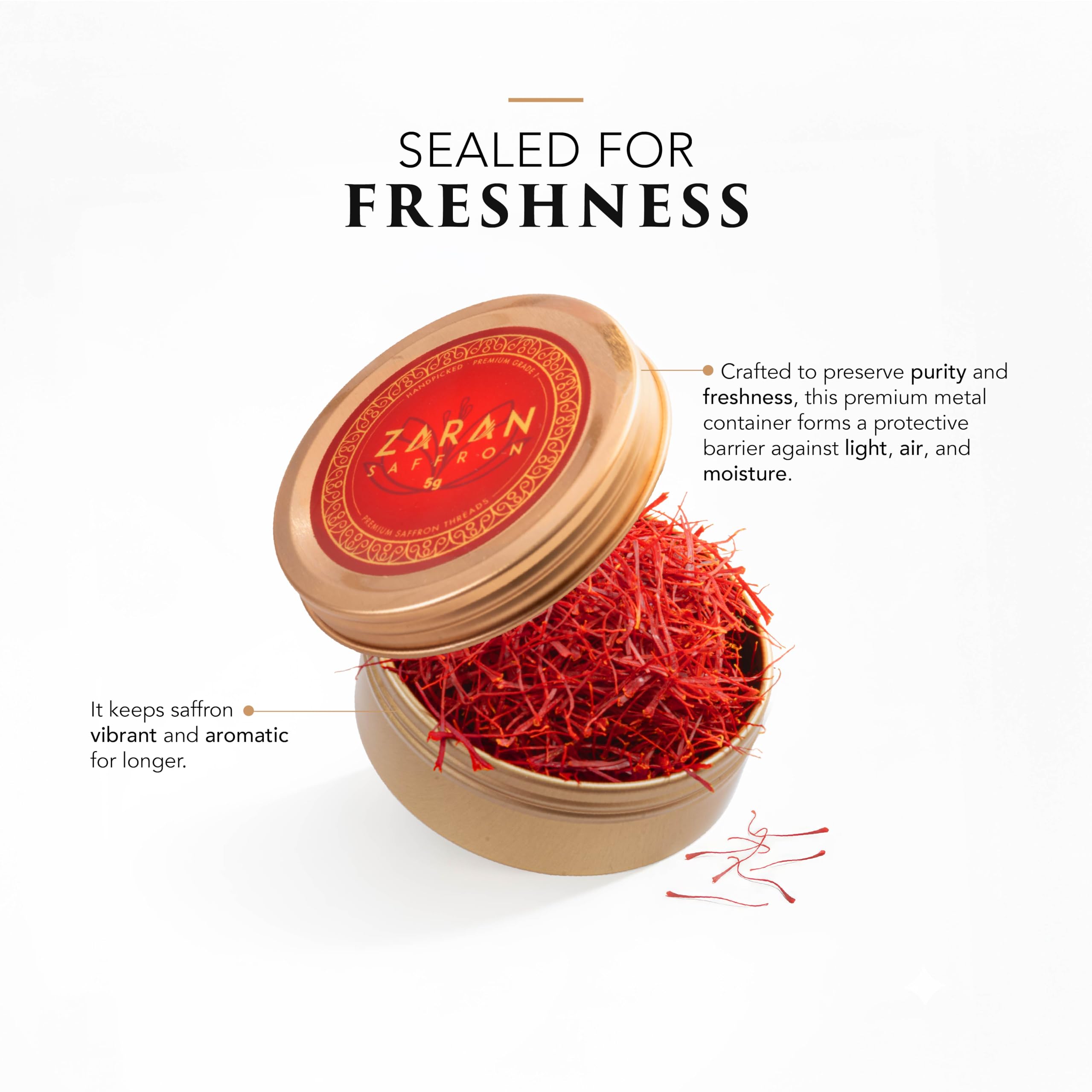 Zaran Saffron label close-up showing Super Negin grade and lab-tested assurance