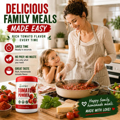 Reconstituted tomato sauce made from Zashier powder in a bowl, quick meal solution