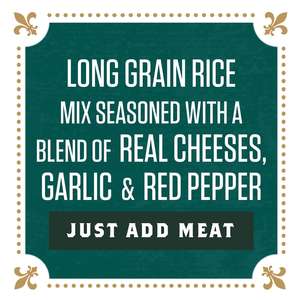 Zatarain's cooked skillet of creamy blackened chicken rice ready to serve with melted cheese